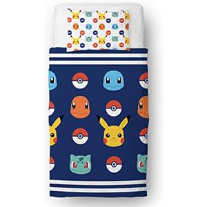 Pokémon Pokemon Set copripiumino singolo per bambini, con licenza ufficiale, design con distintivi Pikachu reversibile su 2 lati, con federa coordinata, set da letto singolo Character World Brands