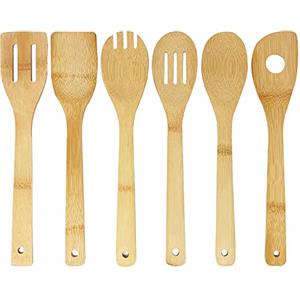 Joeji's Kitchen Utensili da Cucina in bambù Utensili in Legno da Cucina 6 Utensili in bambù Resistenti ed Eleganti Cucchiaio Mestolo Schiumarola Mestolo con Fessura Spork Mestolo con Foro