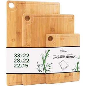 Joeji's Kitchen Set di 3 Taglieri in Legno per Uso Intensivo con Scanalatura e Foro - Misure: 20x15cm, 28x22cm e 33x22cm - Taglieri da Cucina
