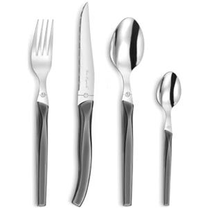 Lou Laguiole Rising Sun - Set di posate da 24 pezzi, Acciaio inossidabile, Grigio