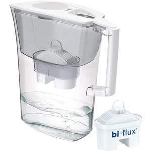 LAICA Prime Line Caraffa Filtrante - Grande Capacità di 3L - Bianca - Timer Digitale - 1 Filtro bi-flux Incluso, Preserva i Sali Minerali Utili all'Organismo e Riduce Cloro - Made in Italy