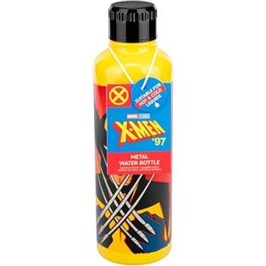 Paladone, Borraccia in metallo giallo e rosso con tappo a vite di Wolverine degli X-Men, con licenza ufficiale Marvel, riutilizzabile, in acciaio inox, 500 ml, a tema supereroi, per scuola, lavoro