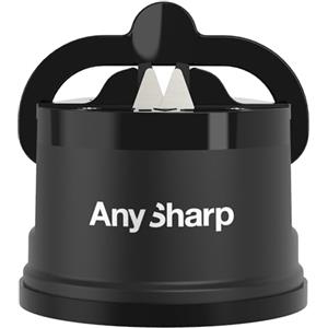 AnySharp Affilacoltelli, Sicurezza Mani Libere, Potente Suzione PowerGrip, Affila Sicuramente Tutti i Coltelli da Cucina, Ideale per Acciaio Temperato e Dentati, Il Migliore del Mondo, Nero