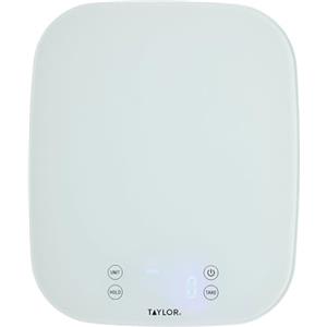 Taylor Pro Bilancia da Cucina Digitale, Standard Professionale, Compatta, ad Alta Precisione con Design Impermeabile e Funzione Tara, Vetro Bianco, Portata Massima 14 kg/14 L