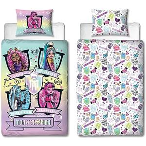 Character World Monster High - Set copripiumino singolo con licenza ufficiale, design Fierce | Biancheria da letto reversibile per bambole su 2 lati con federa coordinata | Perfetto per la camera dei