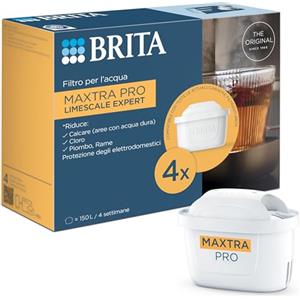 BRITA Filtro acqua rubinetto MAXTRA PRO Limescale Expert confezione da 4 filtri - Riduzione del calcare extra e ideale per bevande calde, filtro originale compatibile con caraffa acqua filtrante