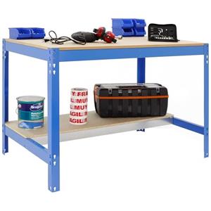 Simon Rack Banco da lavoro per officina, capacità di carico 400 kg, 842x910x610 mm, tavolo da lavoro fai da te, Blu/Legno - BT0