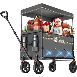 Sekey XXL Carrello Spiaggia con Tetto 150L 150KG, Carrello Pieghevole per Bambini, Carrelli Pieghevole con Ruote con Protezione Solare per Spiaggia Campeggio SE 4018, Grigio