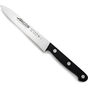 Arcos Coltello per Pelare in Acciaio Inossidabile con Lama Seghettata per Pomodori, Ideale per Tagliare e Tritare - Manico Ergonomico in Poliossimetilene, Lama da 130 mm - Serie Universal, Nero