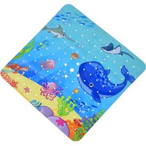 OTraki Tappetino Vasca Antiscivolo, 53x53cm Tappetino da bagno del mondo degli animali marini, tappeto doccia antiscivolo dei cartoni animati con fori di scarico e ventose, lavabile in lavatrice, Blu