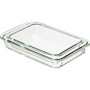 Amazon Basics Rettangolare Pirofile in vetro, set da 2 pezzi, 1 x 2,2 l, 1 x 3 l, Trasparente