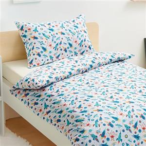 Amazon Basics - Set Copripiumino Reversibile in Microfibra per Bambini 100 x 135 cm e 1 Federa 40 x 60 cm per Culla, Motivo Avventura Cosmica