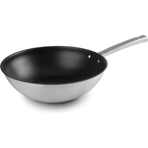 LACOR - 45728 - Wok Foodie, 18/10 Stainless Steel, Non-stick, with Titanium, PFOA Free, Ergonomic Handle, Sandwich Thermodifuser Bottom, Suitable for Induction and All Hobs, Ø28 cm