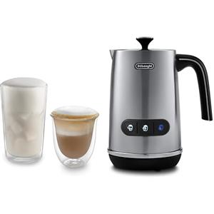 De'Longhi LatteMix EMF3.M Montalatte Automatico per Latte Vaccino e Vegetale, Funzioni Schiuma Calda e Fredda, Coperchio Trasparente, Comandi a Tre Pulsanti, Capacità 250 ml, Metallo