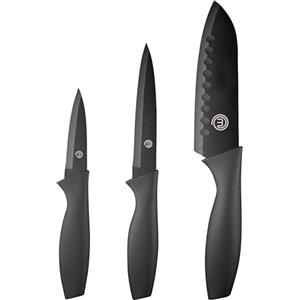 MasterChef Coltelli da Cucina, Set Coltello Chef per Carne & Verdure, Lama Affilato, Acciaio Inox, Prova di Calore, Manici Neri, Lavabile in Lavastoviglie, Professionali, 3 Pezzi Piccolo