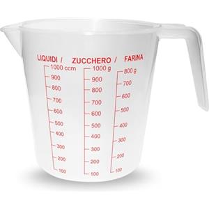 LifeChic Cantini LIFE CHIC Caraffa Graduata 1 Litro, Misuratore Liquidi, Zucchero, Farina, In Plastica Resistente, per Cucina e Pasticceria
