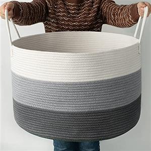 COSYLAND Cesto portabiancheria in cotone naturale - Pieghevole con manici portabiancheria sporca - Cesta portabiancheria per bagno, camera da letto e cameretta - 56x56x36cm (Grigio)