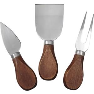 Fackelmann Set 3 accessori per formaggio, con manico in lagno di acacia e parte funzionale in acciaio, 2,5 x 7,9 x 33,5 cm, Sybaris, (colore: argento), quantità: 1 pezzo)