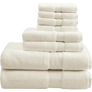 Madison Park - Asciugamani da bagno in 100% cotone da 800 g/m², set di asciugamani lunghi extra large in lino, 8 pezzi includono 2 teli da bagno, 2 per le mani e 4 per lavarsi, crema