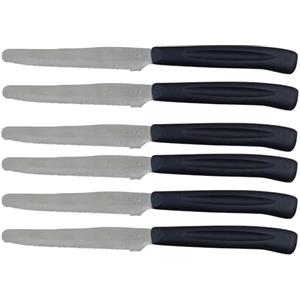 Nirosta Set da 6 Coltelli Lama Seghettata da tavola Punta Tonda 21,5x1,9x1 cm, Set da 6pz, Colore Tortora o Nero, lunghezza lama 10,5 cm Per Carne e Pizza