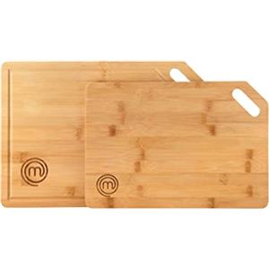 MasterChef Set Taglieri Cucina, Tagliere Grande e Medio, Taglia per Aperitivo, Carne, Pane, con Foro per Poterlo Appendere, Bamboo, 38,5cmx27,5cm (con Scanalatura del Succo) /34cmx23,5cm