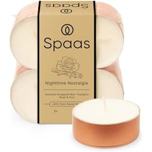 Spaas - Lumini profumati maxi in oro rosa, confezione da 8 pezzi, 10 ore - Nighttime Nostalgia