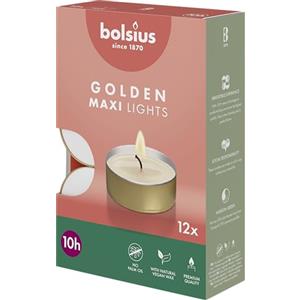 Bolsius Candele tealight maxi Bolsius con contenitore dorato - 12 pezzi - 10 ore di combustione - Candele decorative per la casa - Non profumate - A base di cera vegetale naturale - Senza olio di palma