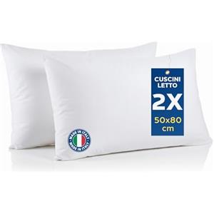 Caleffi - Cuscini Letto per Dormire - Cuscino Letto da 2 Pezzi - Guanciale Comodo e Traspirante - Cuscino per Dormire Made in Italy - Coppia Cuscini Letto 50x80 cm