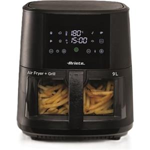 Ariete 4630 Friggitrice ad aria 9L, 1500 W, Capacità 9L, Capacità di cottura 2,5kg, 8 programmi preimpostati, Temperatura fino a 200°, Cestello trasparente per controllo cottura, Nero