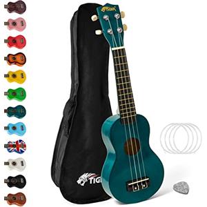 TIGER 2501-BL Ukulele Soprano con Custodia, Plettro in Feltro e Corde di Ricambio, Colore Blu Ceruleo