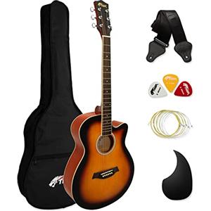 TIGER ACG3-SB Set chitarra acustica, chitarra per principianti con custodia, tracolla e corde di ricambio, full size - colore arancione