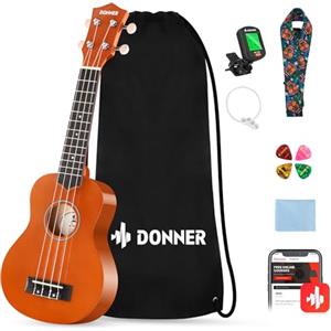 Donner Ukulele per Principiante Soprano Ukulele Kit 21 Polllici con Custodia Corde Ukelele Hawaiano Online Lezione Colore Mogano