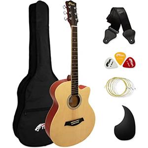 TIGER Acg3-Nt Custodia per Chitarra Acustica A Spalla, Dimensione Standard Con Porta Accessori, Corde Di Ricambio e Tracolla, Full Size, Cutaway, Beige (Natural)