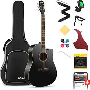Donner Chitarra Acustica Kit 41 Pollice Chitarra Folk 4/4 Dreadnought Chitarra Set per Adulto Principiante Studente con Custodia Corde Plettri Capotasto Cinghia Nero