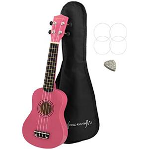World Rhythm - Ukulele Soprano per Principianti, Finitura Uke Soprano Con Custodia, Corde Di Ricambio e Plettro In Feltro Standard, Rosa