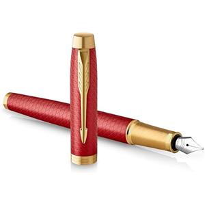 Parker IM penna stilografica | Rosso laccato premium con finiture in oro | Punta fine con cartuccia di inchiostro blu | Confezione regalo