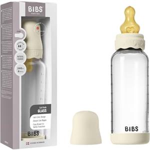 Bibs Biberon in vetro BIBS Boheme 240ml. Anti-coliche. Tettarella rotonda in lattice di gomma naturale. Favorisce l'allattamento naturale al seno - Ivory