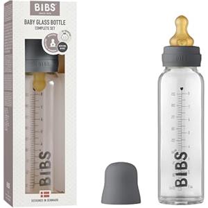 Bibs Biberon in vetro BIBS. Anti-coliche. Tettarella rotonda in lattice di gomma naturale. Favorisce l'allattamento naturale al seno, 225 ml, Iron