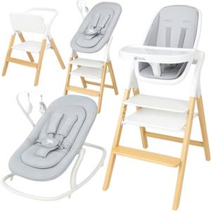Twinly - Seggiolone Pappa Evolutivo 5 in 1 Multifunzione Funzione Dondolo, Torre di Apprendimento, Sedia - dalla Nascita 0m+ - Pieghevole e Ergonomica in Legno di Faggio- Alaia