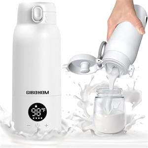 GIBOHOM Scaldabiberon Portatile Senza Fili di 500ml Grande Capacità, Riscaldamento Rapido Scalda Biberon Neonato Portatile, Ricarica Rapida Scaldalatte Portatile Neonato con USB TYPE-C Cavo, per Casa, Viaggio