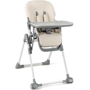 RELAX4LIFE Seggiolone Pappa, Seggiolone Multifunzione con Vassoio Estraibile, Schienale Regolabile, Cuscino Staccabile e Cintura di Sicurezza, per Bambini 6-36 Mesi, 20KG (Beige)