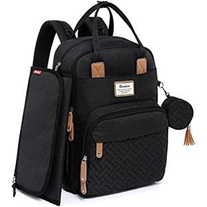 RUVALINO Borsa Zaino Fasciatoio, Zaino Mamma Multifunzione con Fasciatoio Portatile, Porta Ciuccio e Cinghie per Passeggino, Borsa Fasciatoio per Viaggiare Mamma Papà, Nero