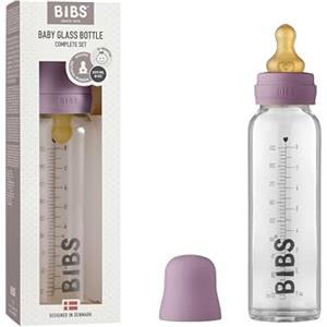 Bibs Biberon in vetro BIBS. Anti-coliche. Tettarella rotonda in lattice di gomma naturale. Favorisce l'allattamento naturale al seno, 225 ml, Mauve