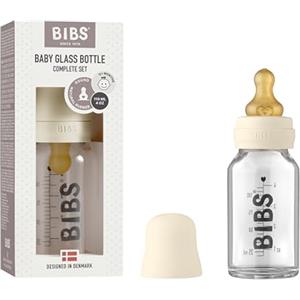 BIBS Baby Glass Bottle 110 ml, riduce le coliche, tettarella rotonda in lattice di gomma naturale, supporta l'allattamento al seno. Set completo - 110 ml, avorio