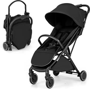 RELAX4LIFE Passeggino Leggero, per Bambini 0-3 Anni, Pieghevole, con Tettuccio Apribile, Ruota Universale con Freno, Cintura di Sicurezza, Cestino Portaoggetti, Portata di 15 kg (Nero)
