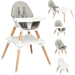 COSTWAY 4 in 1 Seggiolone Pappa, Seggiolone Evolutivo per Neonati Convertibile, con Cintura di Sicurezza, Vassoio Rimovibile, per Bambini 6-36 Mesi (Grigio)