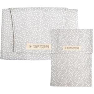 MIMUSELINA Set Fasciatoio Portatile Neonato e Borsa per Pannolini | Fasciatoio da Viaggio Pieghevole, Impermeabile e Leggero | Esterno 100% Cotone | Ideale come Regalo Neonato | Fatto a Mano in Spagna