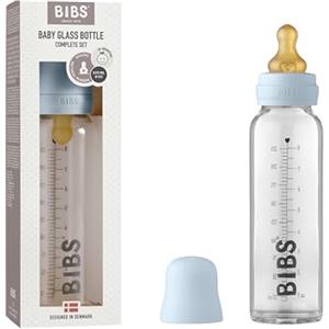 Bibs Biberon in vetro BIBS. Anti-coliche. Tettarella rotonda in lattice di gomma naturale. Favorisce l'allattamento naturale al seno, 225 ml, Baby Blue