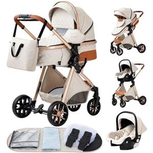 YAZOCO Passeggino Trio, 3 in 1 Carrozzina Multifunzionale Carrozzina Ovetto Pieghevole Set Passeggino Neonato Sedili Parapiedi Zanzariere