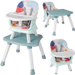 RELAX4LIFE 6 in 1 Seggiolone Pappa, Seggiolone Multfunzionale e Evolutivo con Imbracatura a 5 Punti, Vassoio Rimovibile e Regolabile, Tavolino e Sedia, per Neonati 6+Mesi, 25KG (Verde Menta)